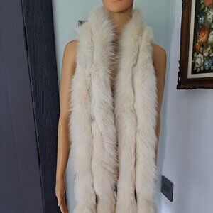 White Fox Scarf 82 Inches Double with Double Tails Velvet Lining